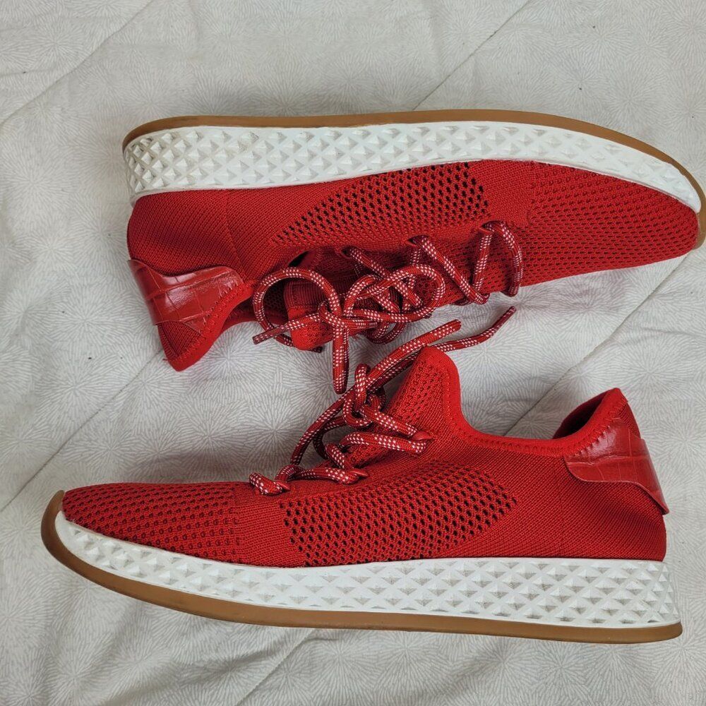 Urban Sport by J/Slide red mesh knit sport sneakers with white soles Ophelia  7 - Picture 8 of 10